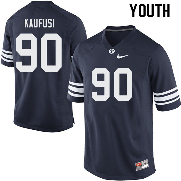 Youth #90 Devin Kaufusi BYU Cougars College Football Jerseys Sale-Navy